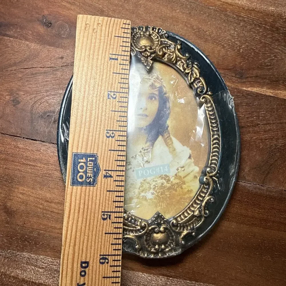 Ornate Oval Wood Composite Picture Frame Navy Gold 4.5 x 3.25 Photo NOS